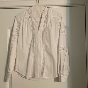 White V Neck Long Sleeves Cut Out Shirt